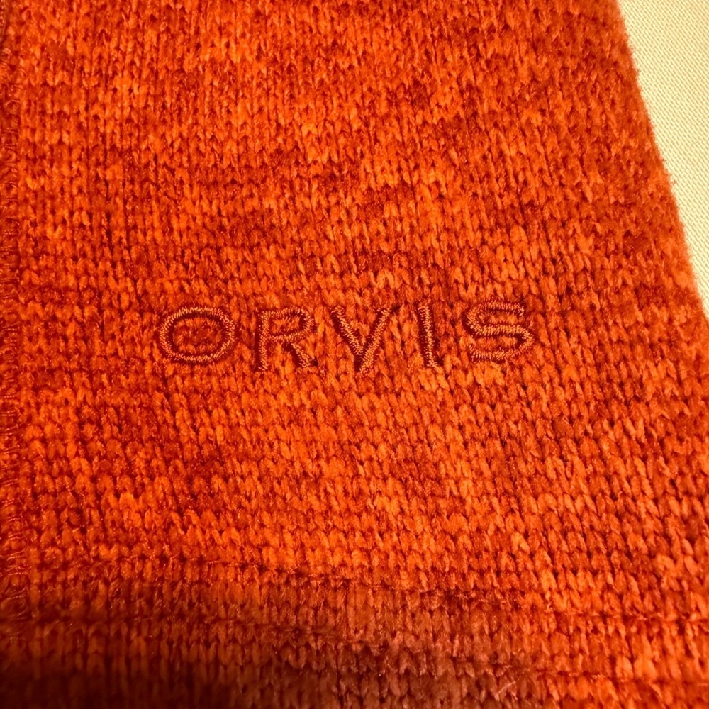Orvis Fleece Vest Orange Zip Down Pockets Outdoor Hiking Travel Unisex XL - Picture 6 of 13